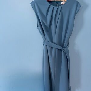 Calvin Klein Dusty Blue Cap-Sleeve Midi Dress with Self Tie
